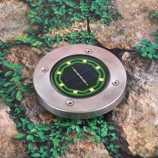 Solar Lamp 8 LED Stainless Steel Outdoor Ground Light